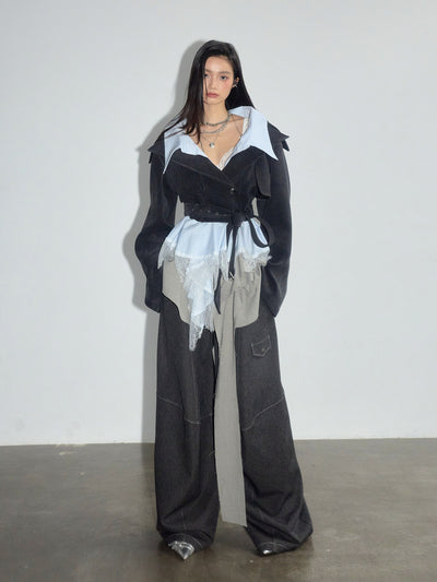 Off-Shoulder Faux Two-Piece Lace Short Jacket JNY0270