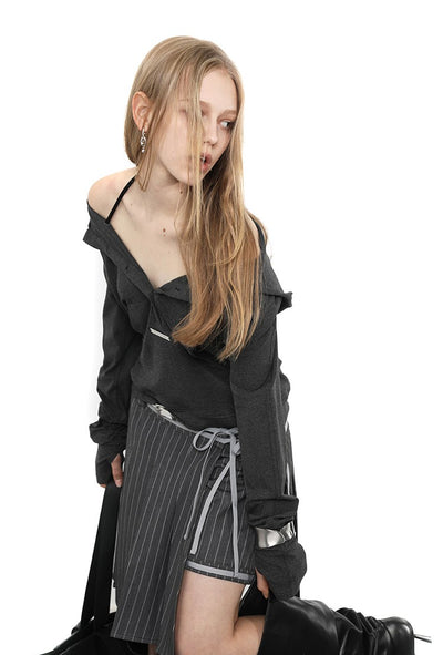 Grey Lace-up Buttons Hoodie ANY0080