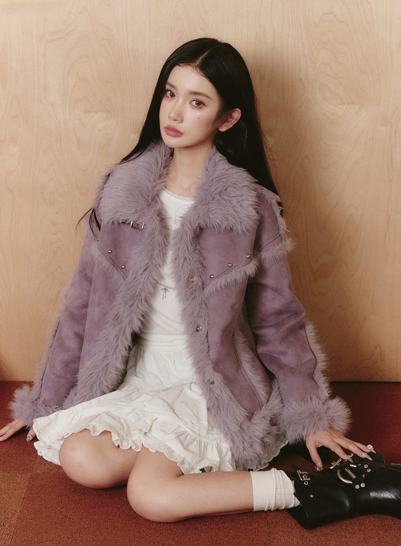 Versatile Purple Fluffy Fur Jacket FRA0262