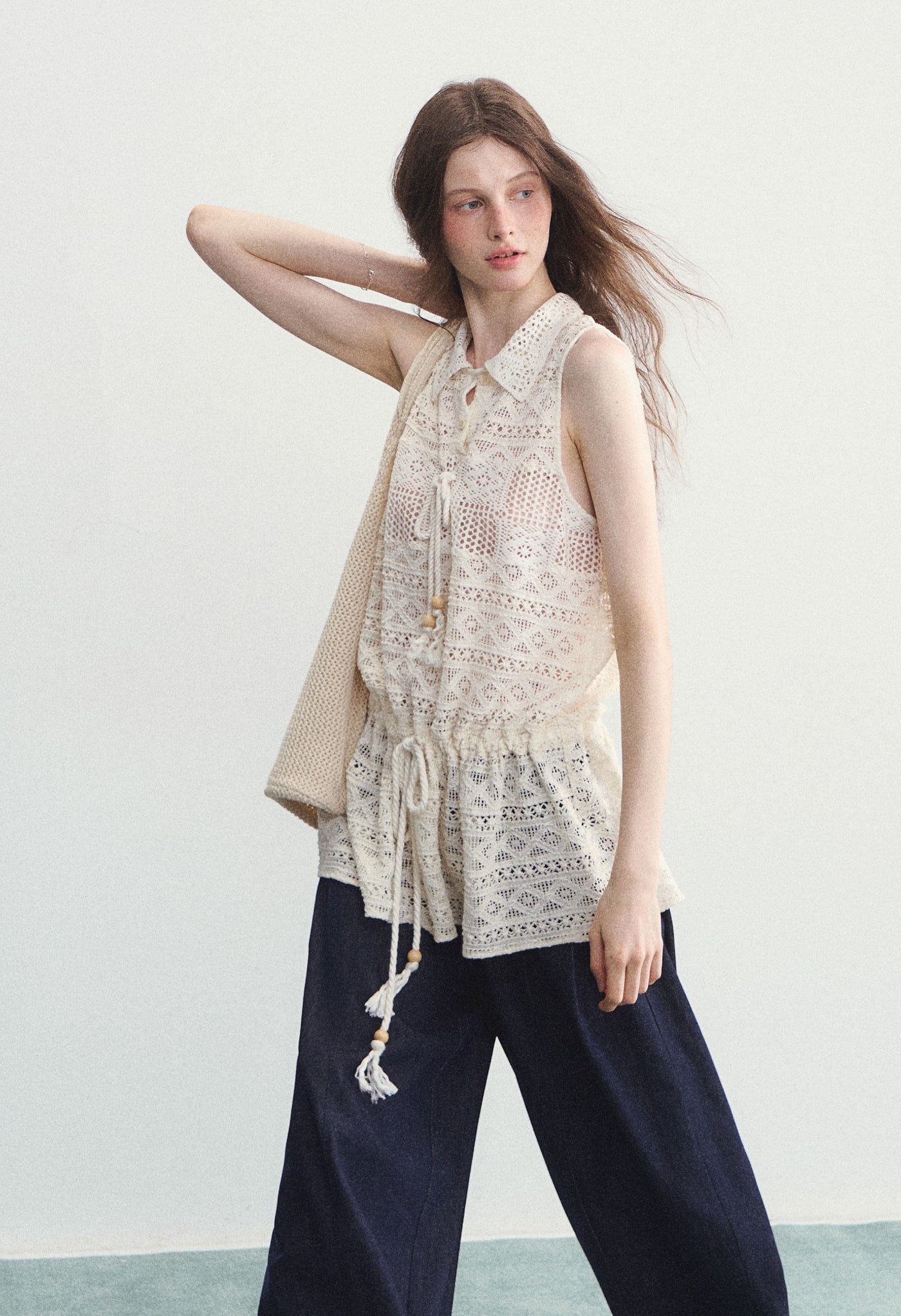 Knitted Hollow Polo Neck Sleeveless Top SPE0102