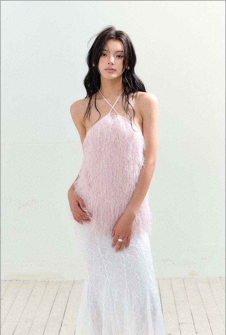 Pink Tassel Halter Neck Top AGM0155