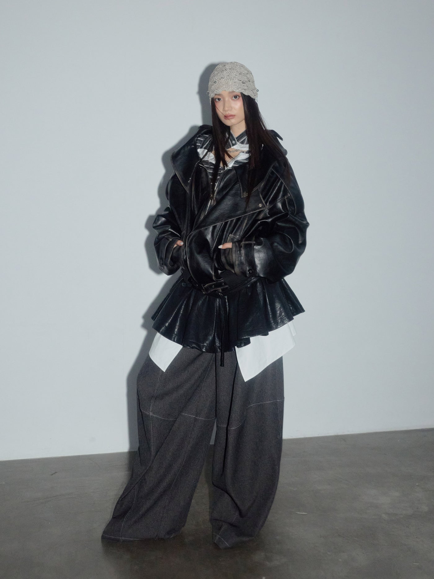 Rock Style Leather Oversized Jacket JNY0280