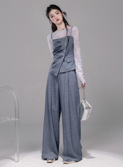 Starry Gray-Blue Camisole+Pants+Tulle Top COT0339