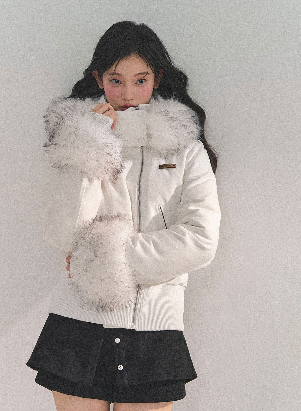 White Fur Hooded Down Jacket DIA0714