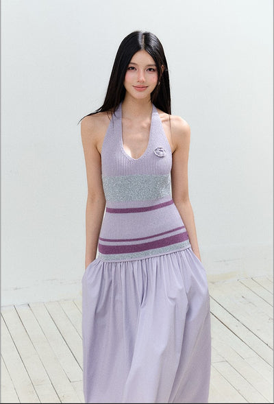 Bright Silk Halter Neck Backless Dress AGM0152