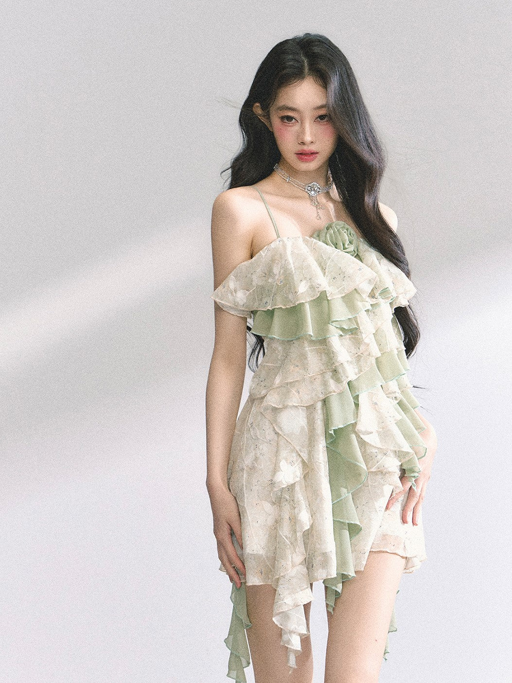 Lace Floral Suspender Dress DIA0440