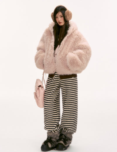 Reversible Color-blocked Plush Coat WEE0134