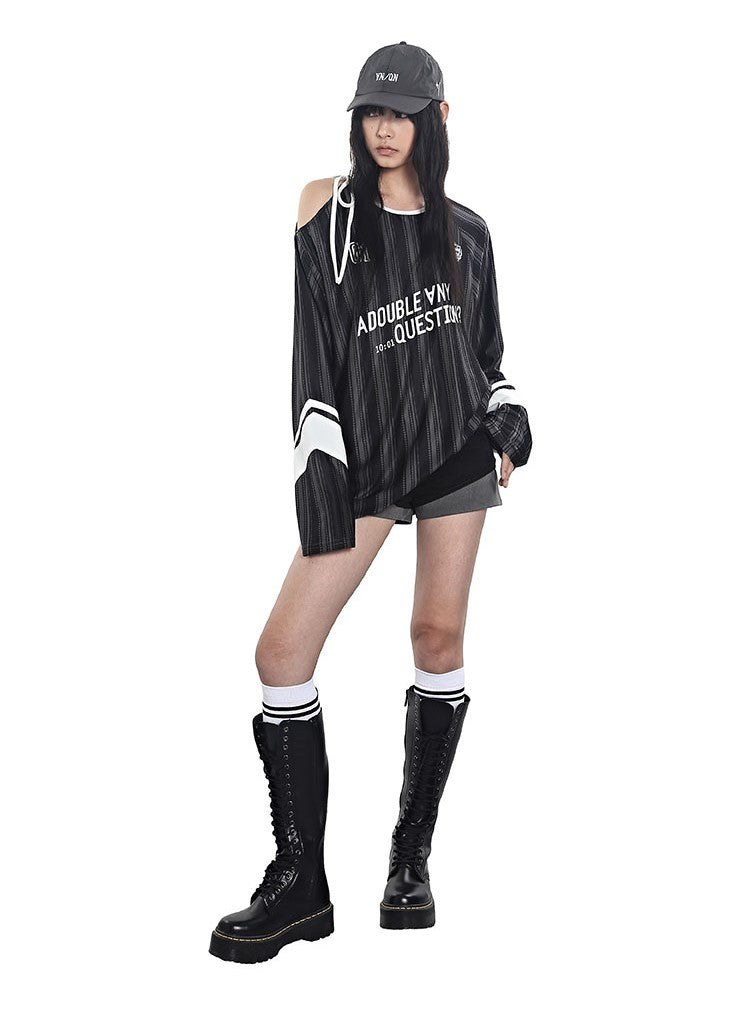 Stripes Lace-up Jersey T-shirt ANY0091