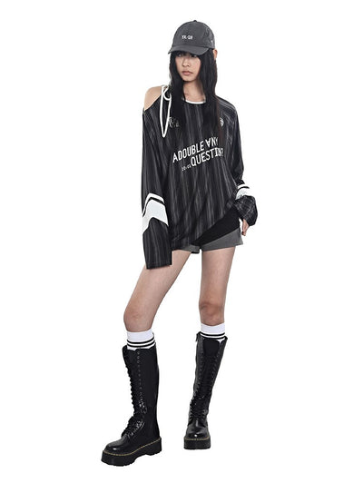 Stripes Lace-up Jersey T-shirt ANY0091