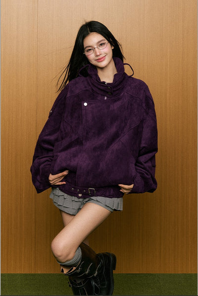 High-end Retro Purple Suede Lapel Jacket AGM0081