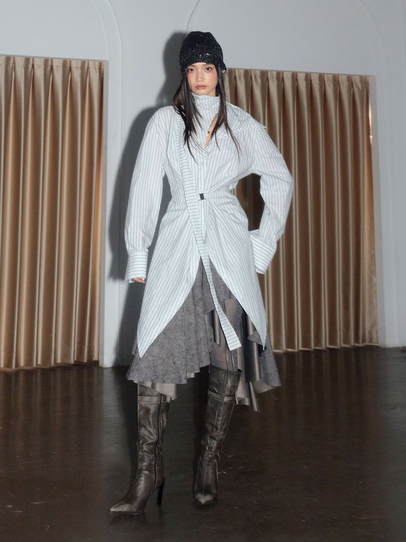 Deconstructed Striped Cotton Shirt JNY0277