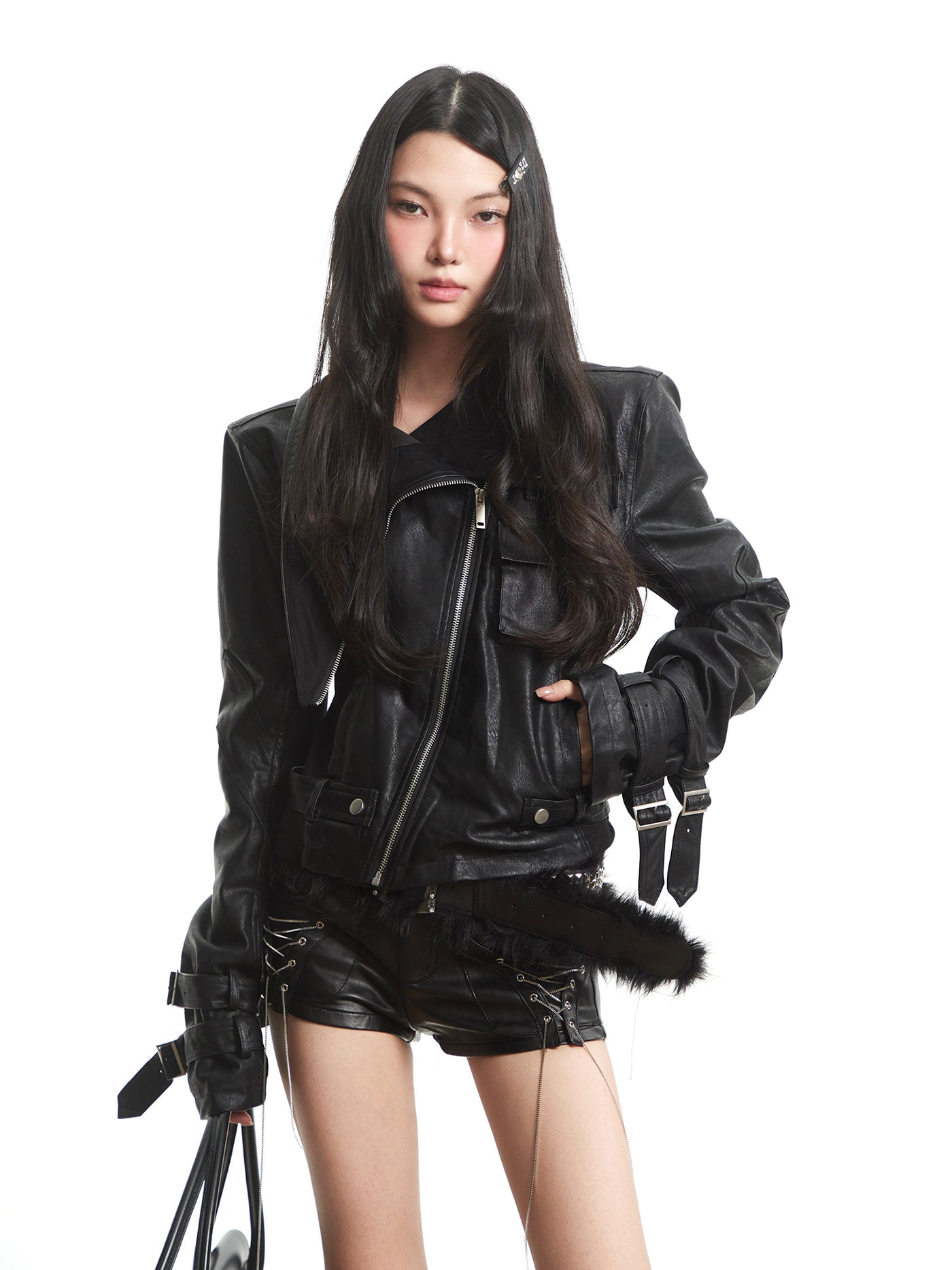 Black Punk High Street Leather Jacket UNC0310