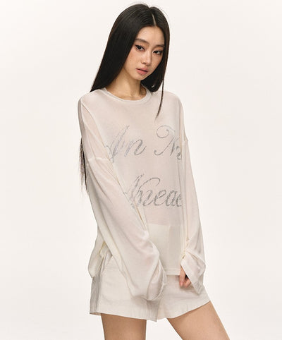 Letter Print White Long-sleeved T-shirt ANA0068
