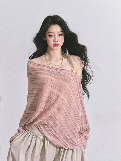 Oblique Shoulder Loose Sweater DIA0597