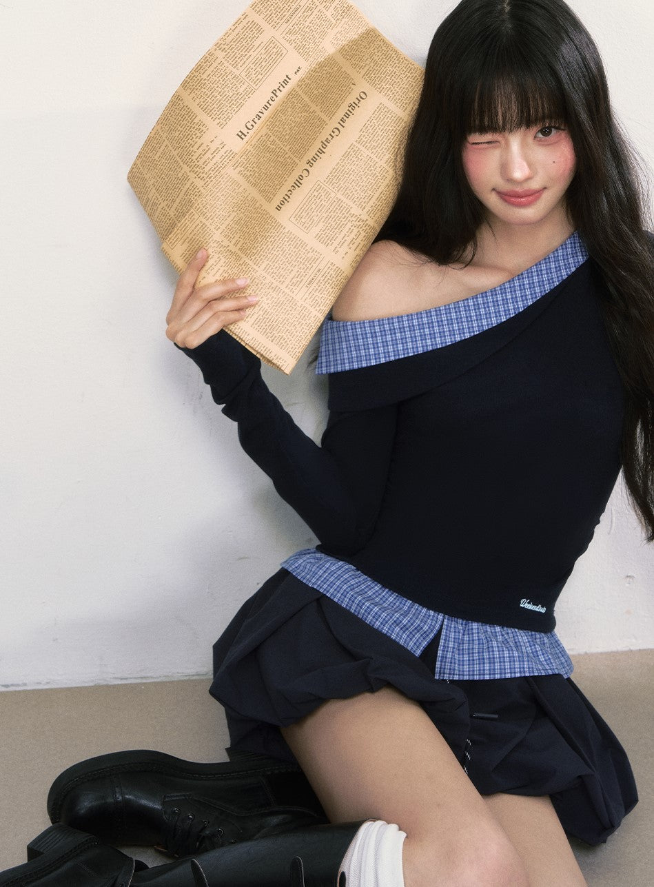 Fake Two-piece Off-shoulder T-shirt WEE0011