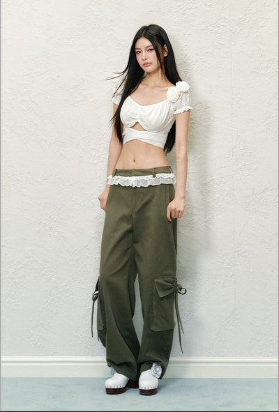 Large Pocket Lace Drawstring Pants AGM0130