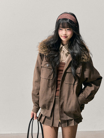 Brown Quilted Jacket/Pleated Skirt DIA0724