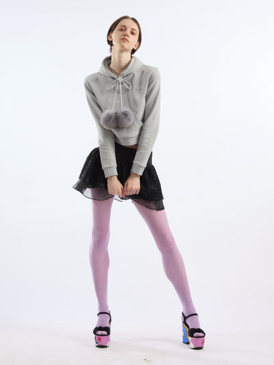Cropped Long-sleeved Pompom Hoodie AOA0035