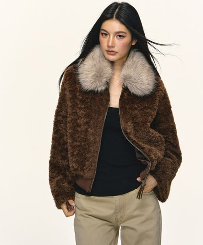 Eco-friendly Fur Collar Short Fluffy Jacket ANA0105
