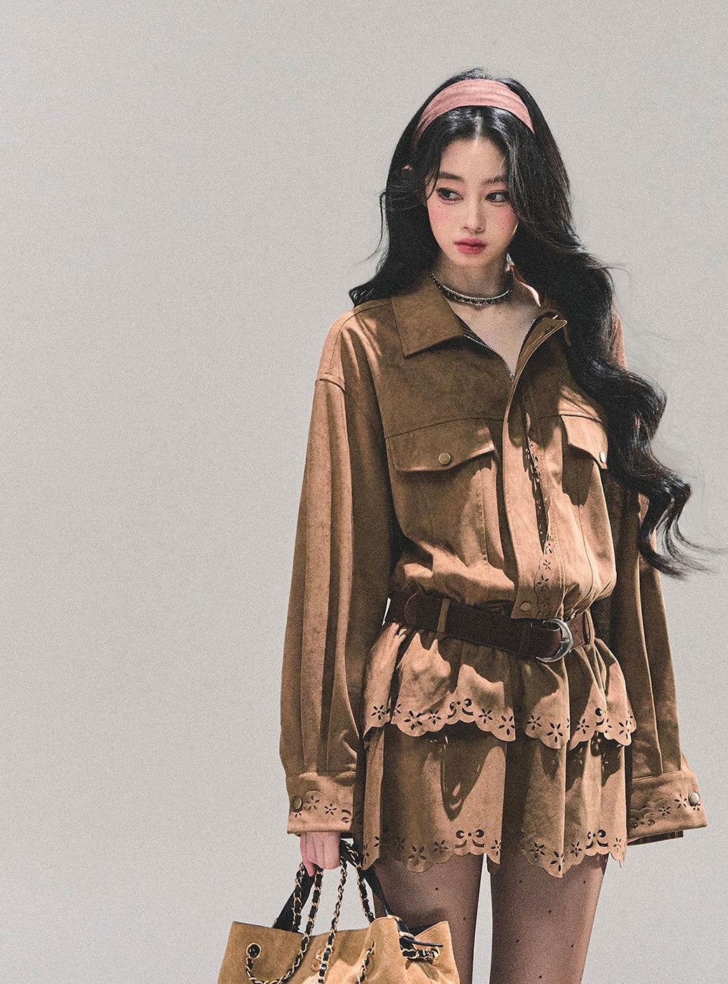 Faux Two-Piece Suede Shirt Dress DIA0680