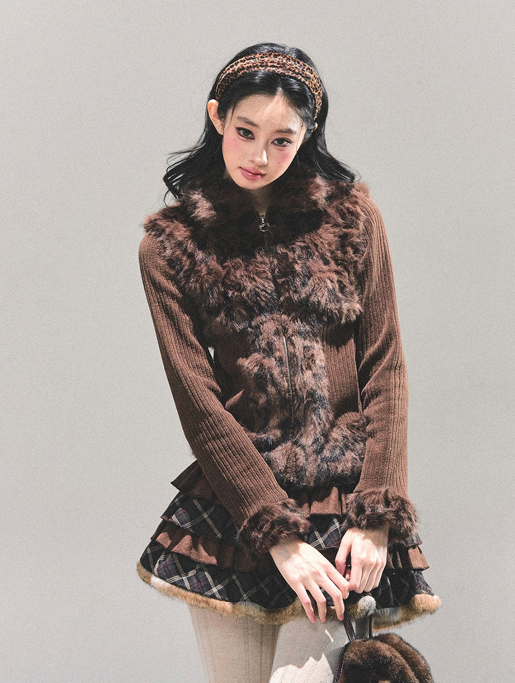 Leopard Print Plush Knitted Cardigan DIA0694