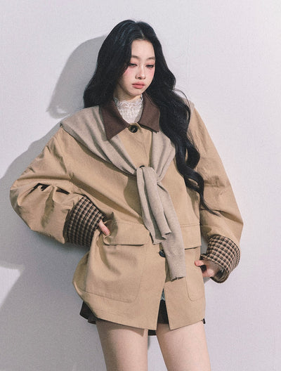 British Style Polo Collar Plaid Jacket DIA0656