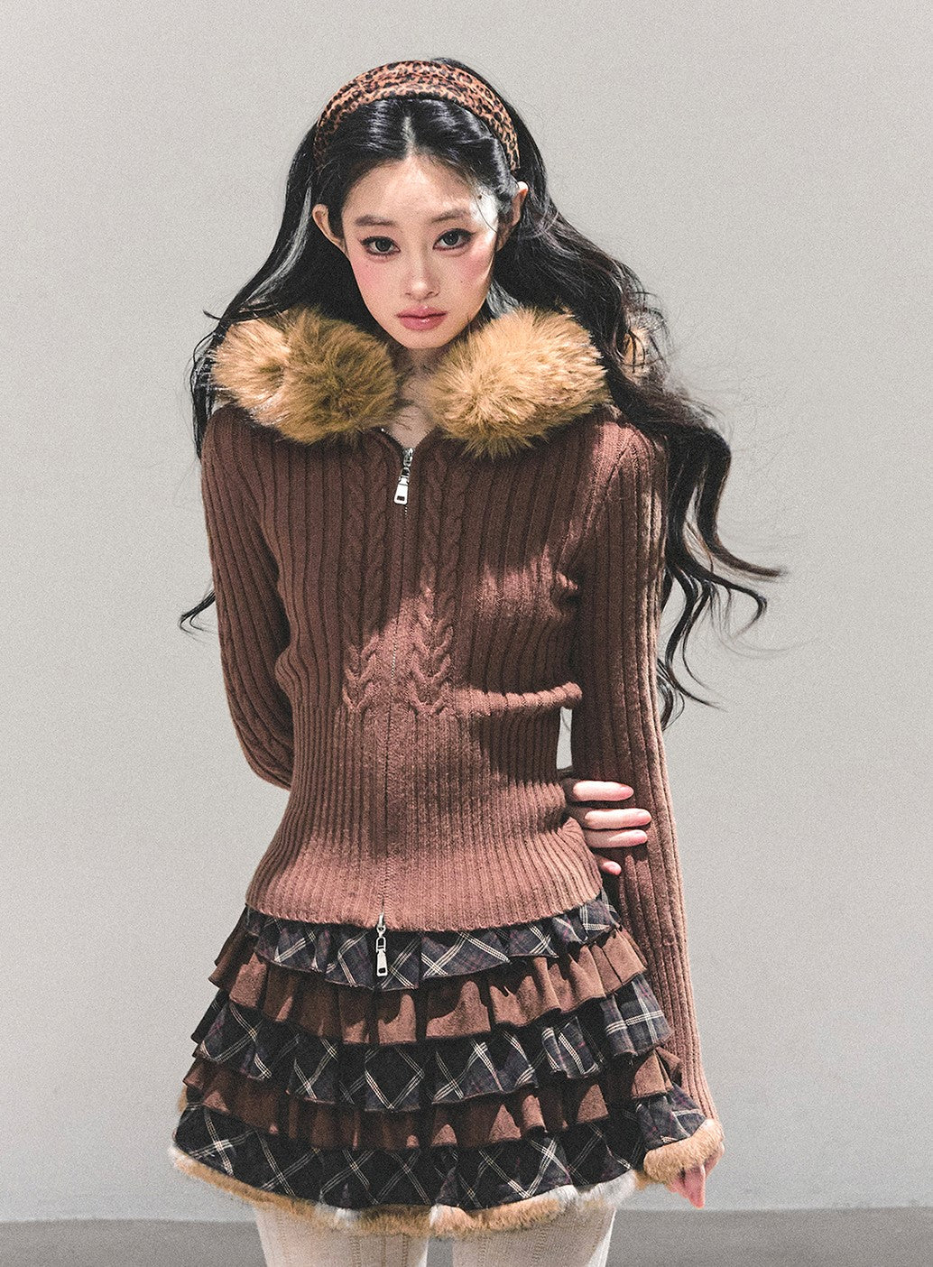 Fur Hooded Knitted Cardigan DIA0686
