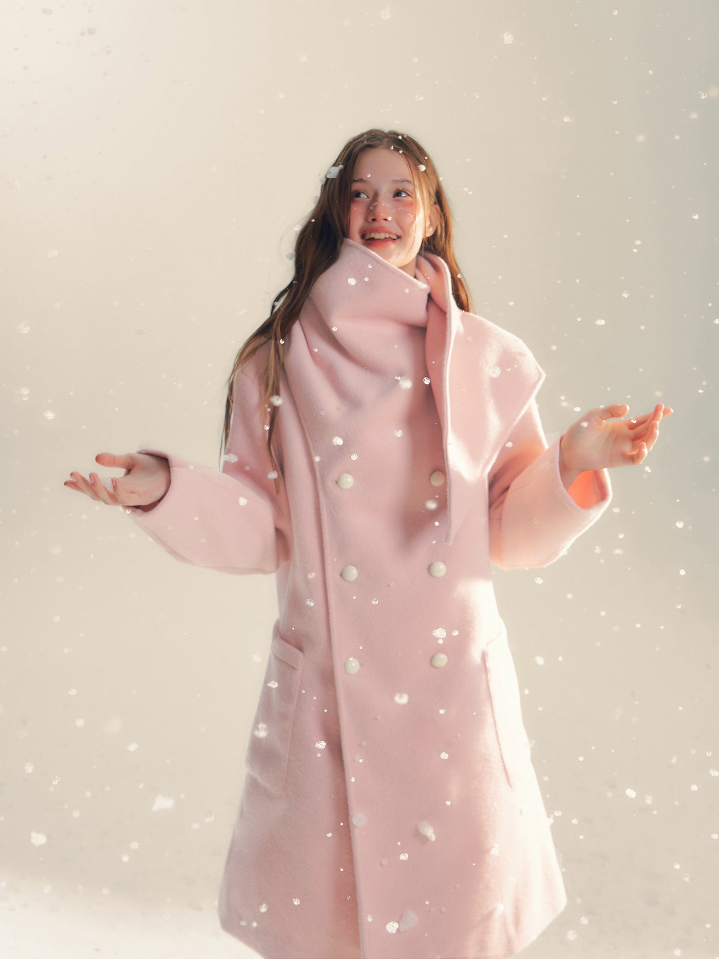 Pink Wool Scarf Silhouette Medium Coat REC0060