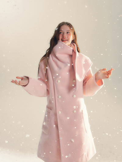 Pink Wool Scarf Silhouette Medium Coat REC0060