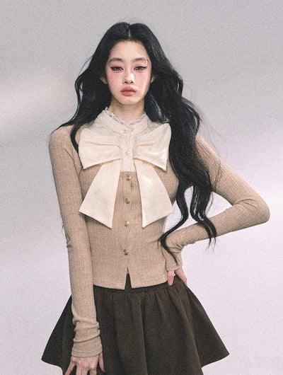 Fake Two-piece Lace Ribbon Knitted Top DIA0640
