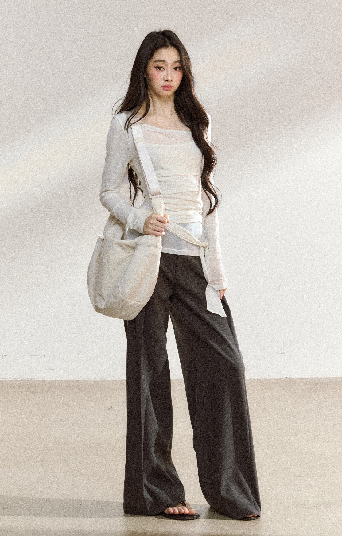 Gray Straight Drape Pants SHI0205