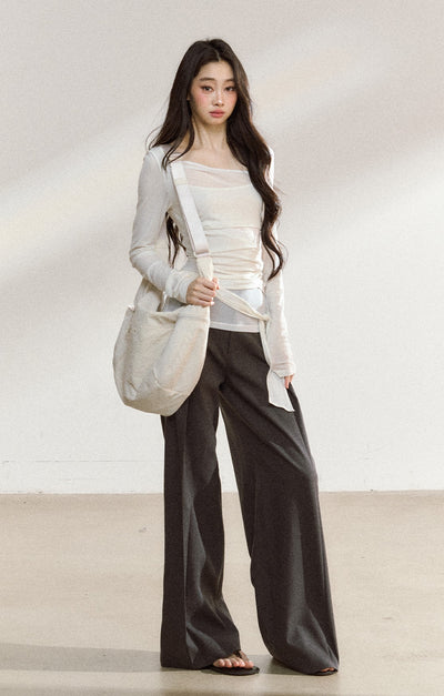 Gray Straight Drape Pants SHI0205