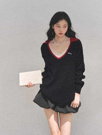 Large V-neck Casual Sweater DIA0726