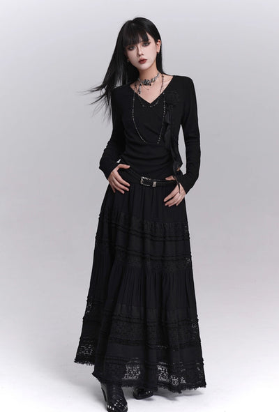 Black Lace A-line Long Skirt LAD0235