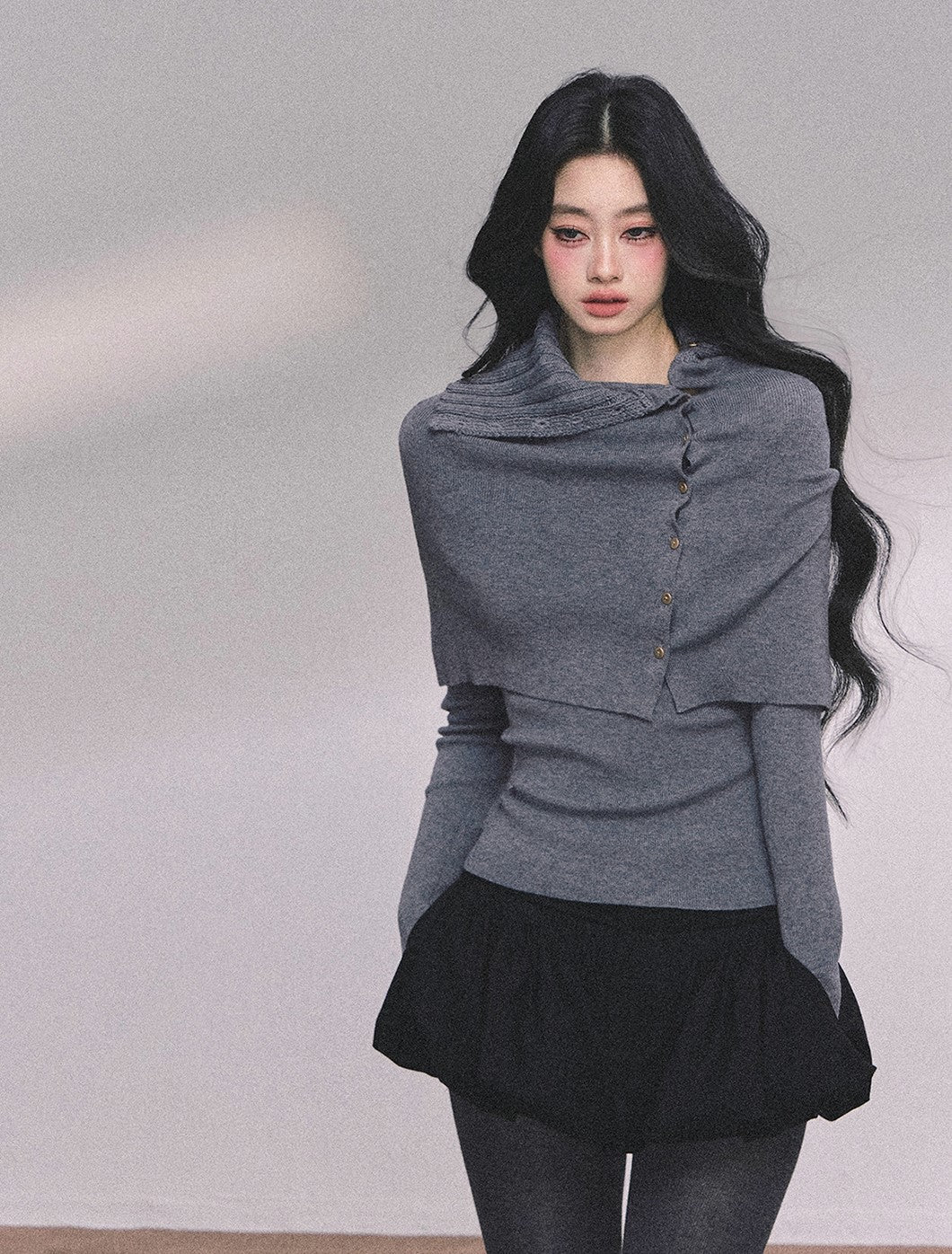 Long-sleeved Knitted Slimming Top+Shawl DIA0620