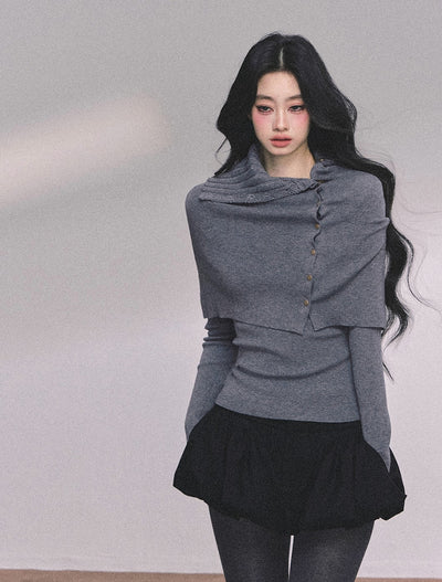 Long-sleeved Knitted Slimming Top+Shawl DIA0620