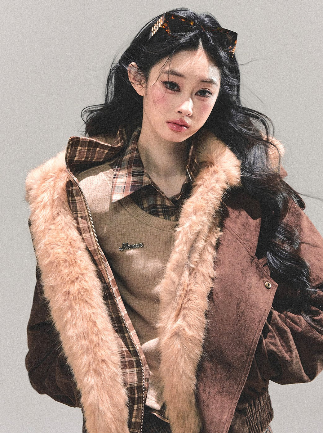 Faux Two-Piece American Style Plaid Jacket DIA0672