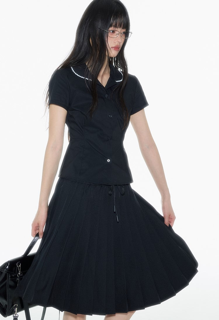 Black Lace Doll Collar Shirt ONT0017