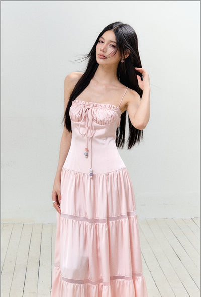 Satin Pleated Lace-up Suspender Dress AGM0150