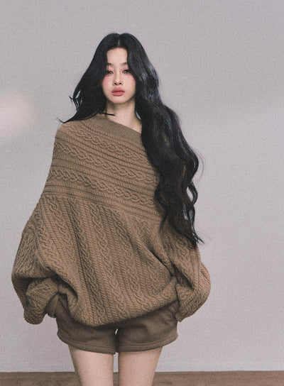 American One Shoulder Cable Sweater DIA0619