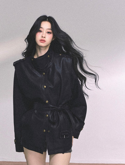 American Style Leather Stand Collar Jacket DIA0653