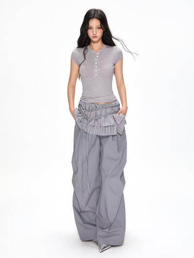 Satin Ruffled Casual Straight Pants APE0392