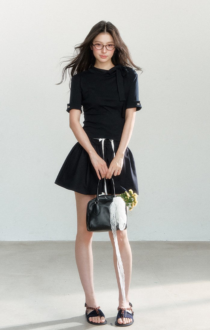 Bow Tie Drawstring Slim Top/Skirt SHI0170