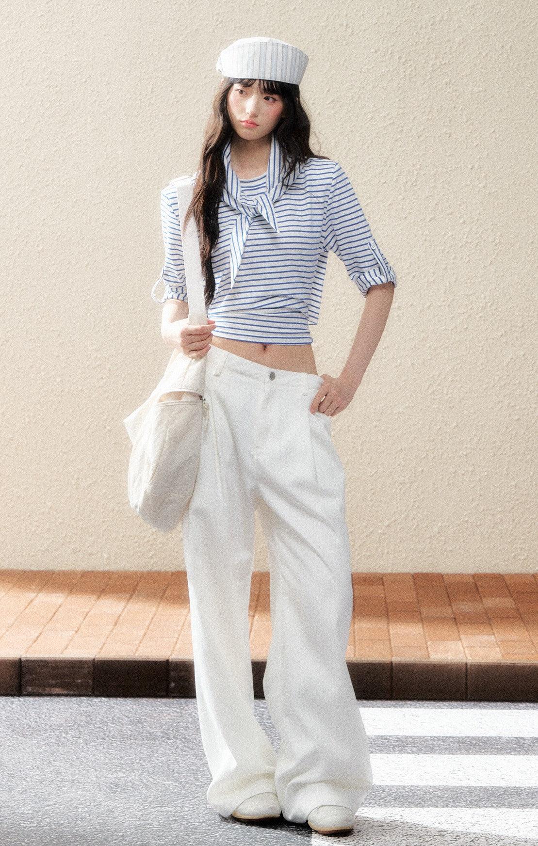 White Straight Drape Pants SHI0180