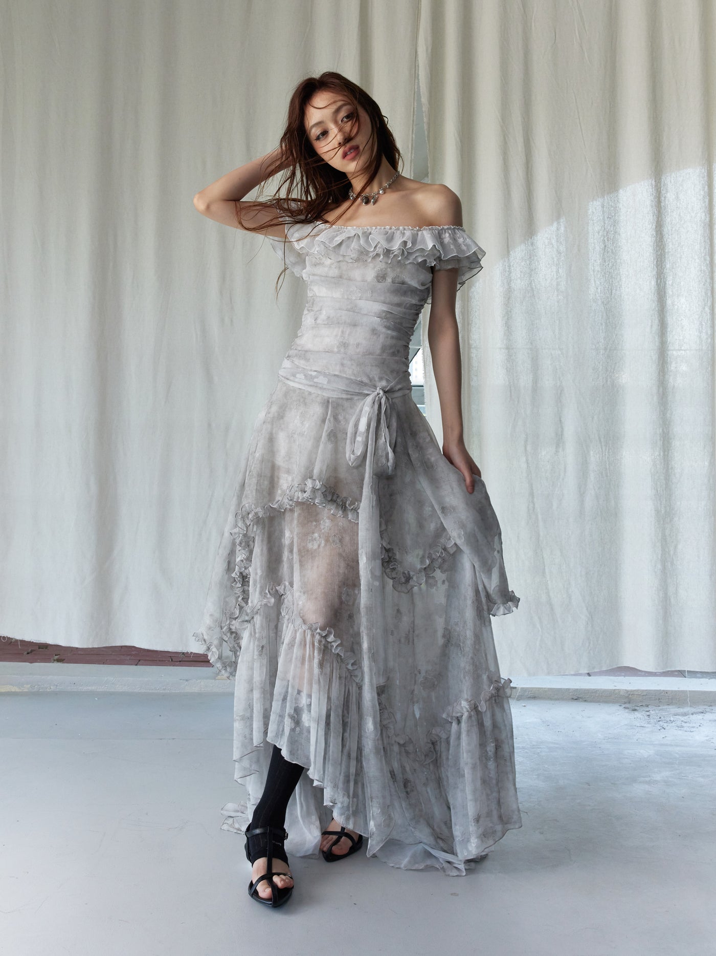 One-shoulder Ruffled Irregular Dress JNY0242