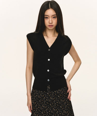Black Knitted V-neck Vest Cardigan ANA0059