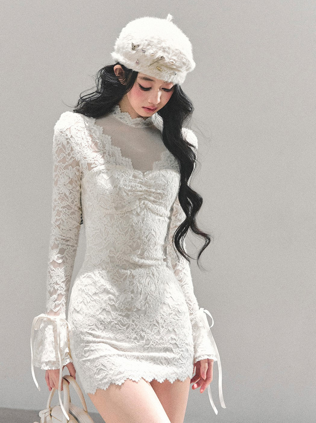 French-style Long-sleeved Lace Mesh Dress DIA0662