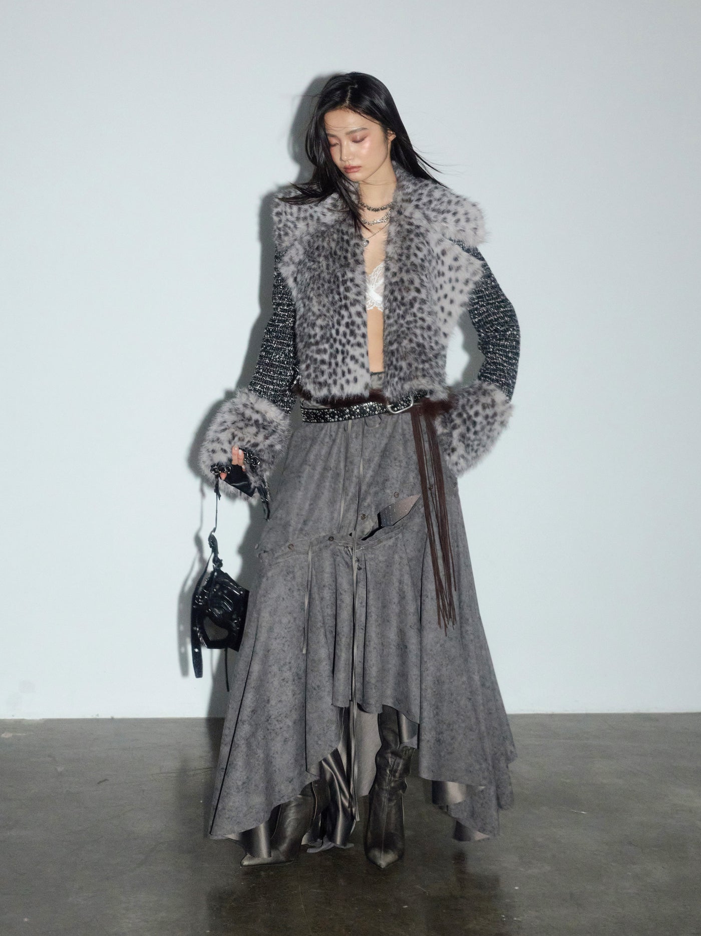 Leopard Print Faux Fur Short Jacket JNY0273