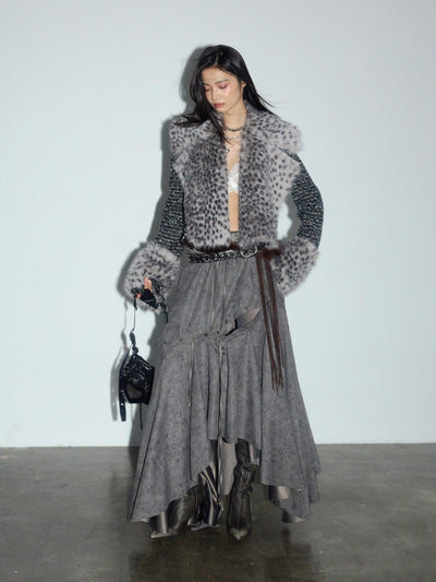 Leopard Print Faux Fur Short Jacket JNY0273