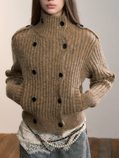 Yarn High-Neck Knit Cardigan VIA0357